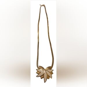 Vintage Monet Gold Tone Enamel Leaf Collar Necklace